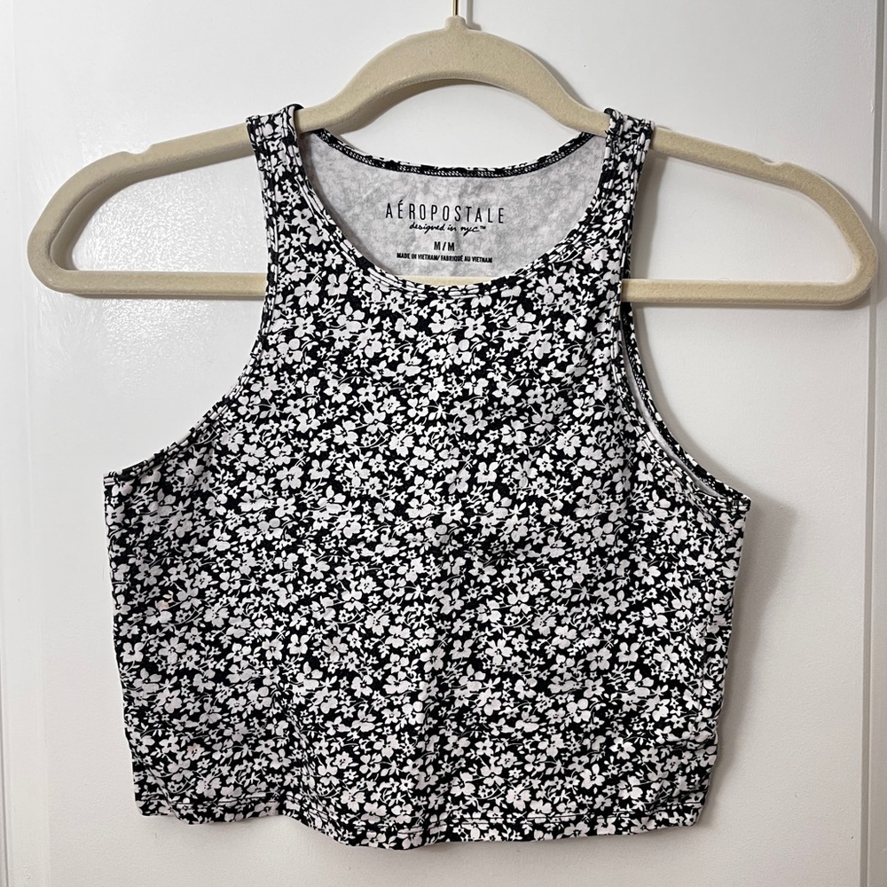 Aeropostale Black and White Floral Crop Top